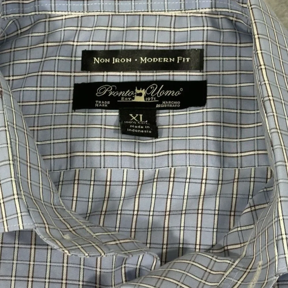 Pronto Uomo Blue Men's‎ Modern Fit Dress Shirt Size XL Plaid